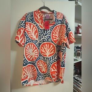 Hoo Men's Coral and Navy Casual Button Down Shirt